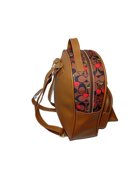 Mochila Casual Marrón con Estampado de Cerezas y Monedero - Imagen 2